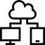 two devices connected via the cloud B&W flat icon